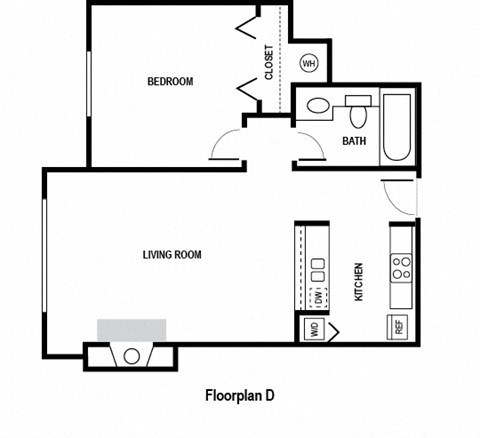 Floor plan for 1 bed, 1 bath, 505 sqft